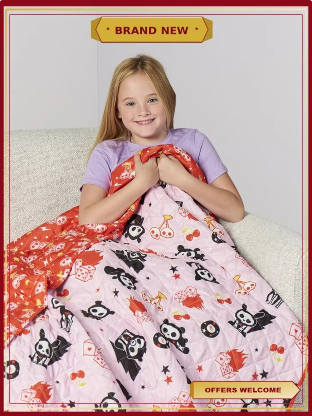 Twin/Full Reversible Microfiber Quilted Blanket Cherry Bomb Skelanimals